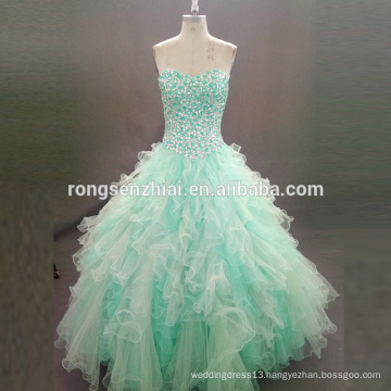 ED Bridal Emerald Green Prom Dresses Puffy Gown Strapless Sweetheart Beads Organza Dress